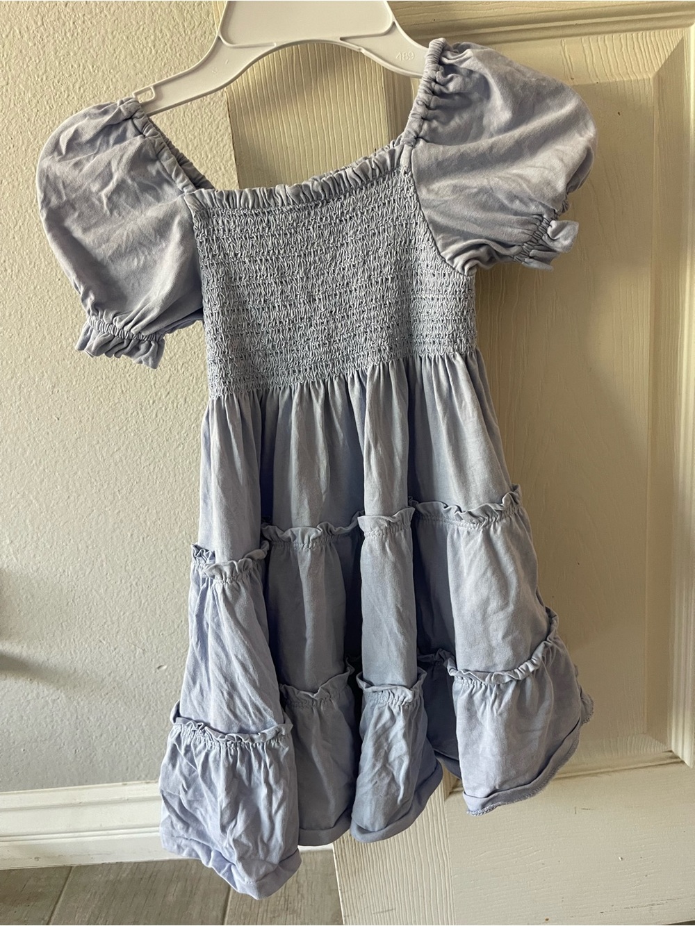 Polo by Ralph Lauren Light Blue Smocked Tiered Puff-Sleeve Dress
